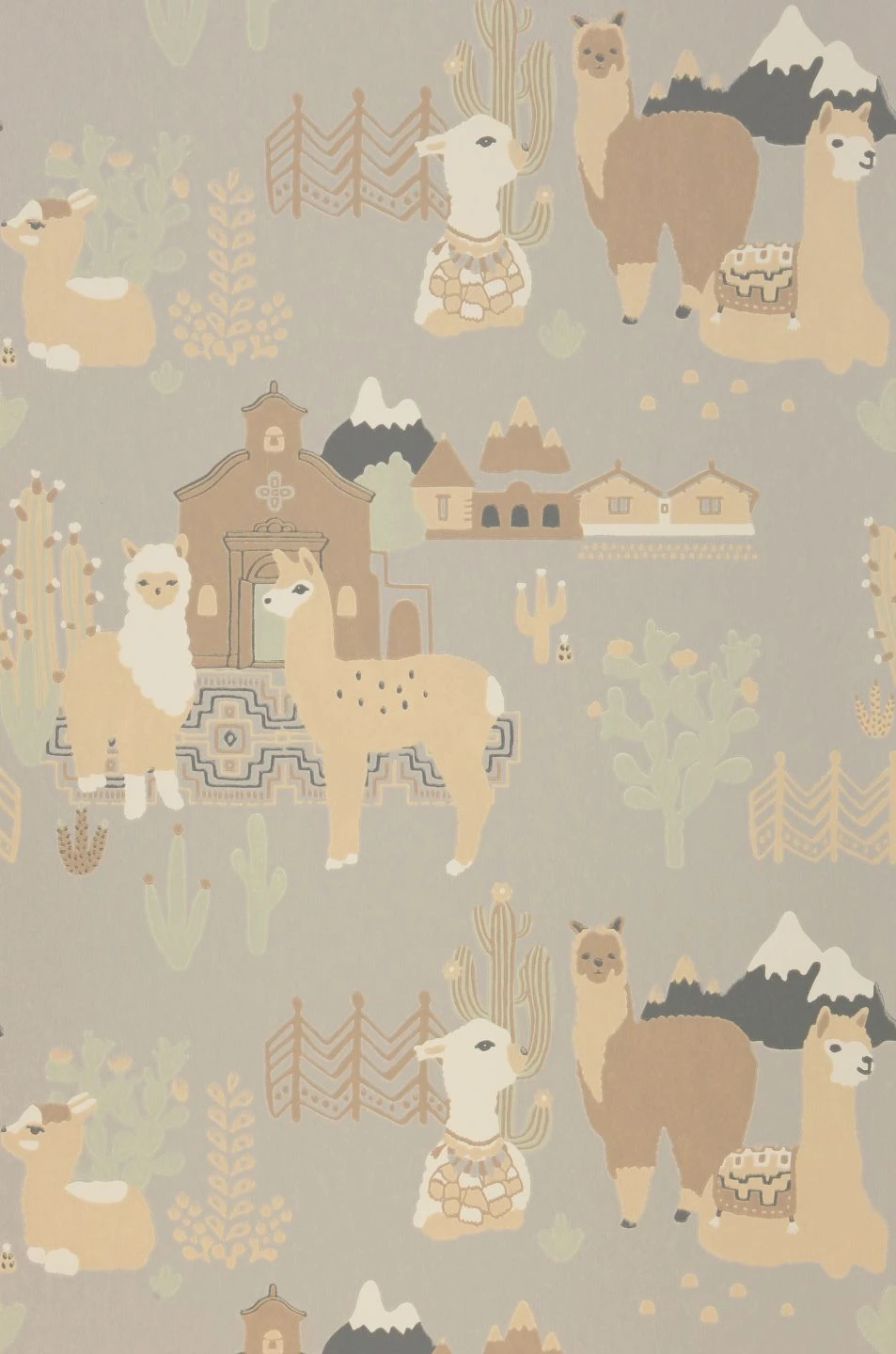 Tapete Lama Village Hellgrau 2 Tapete Lama Village Hellgrau – Bild 2