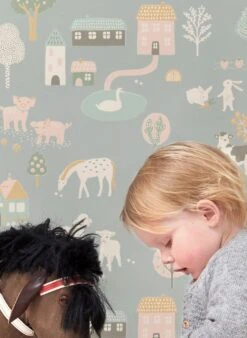 Tapete My Farm Zementgrau