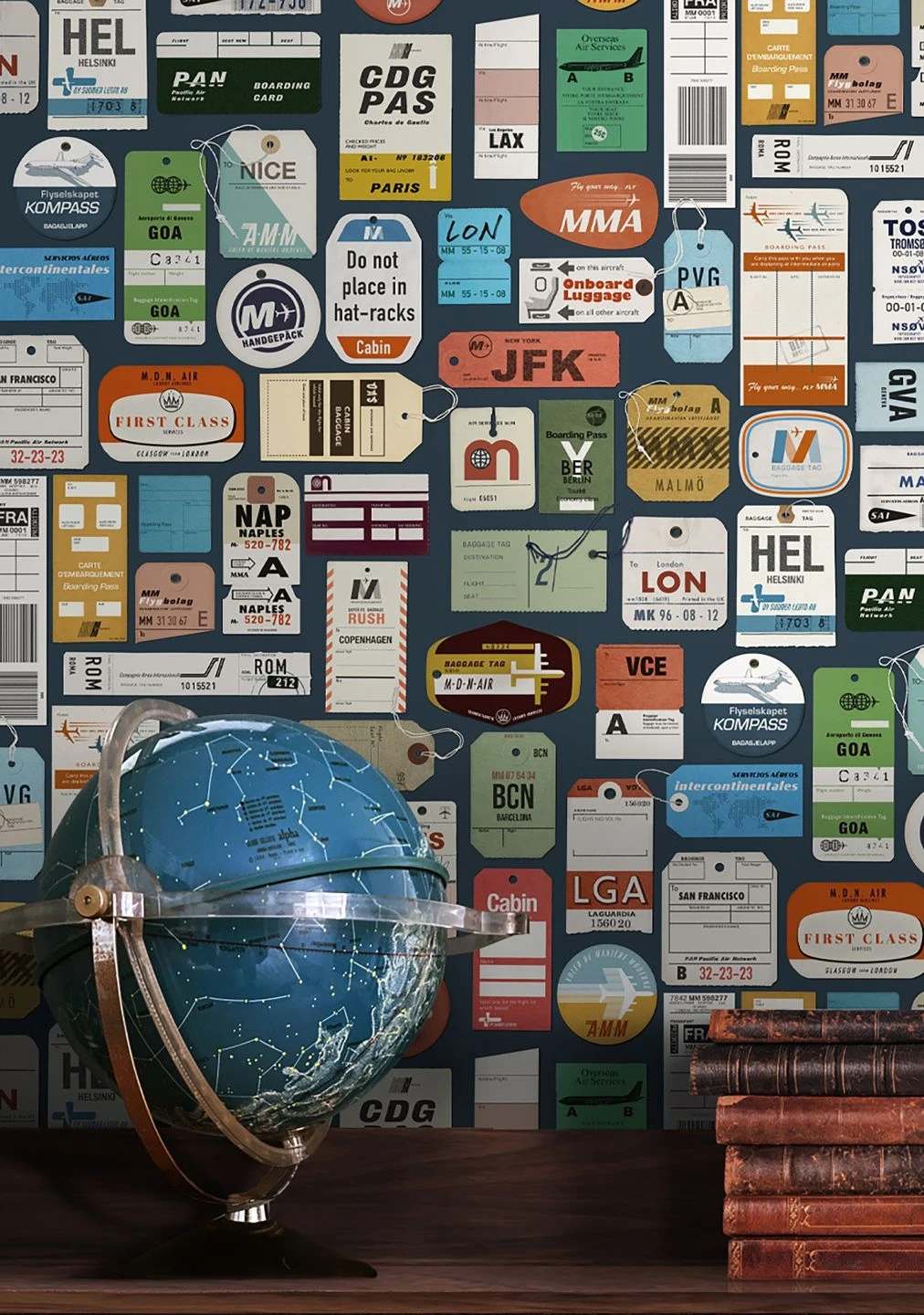 Tapete Vintage Air Travel Graublau 1 Tapete Vintage Air Travel Graublau